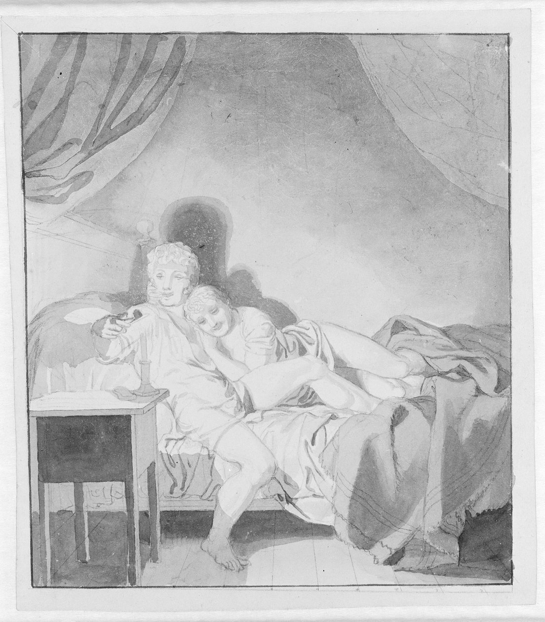 Et kosepar i senga av Christoffer Wilhelm Eckersberg