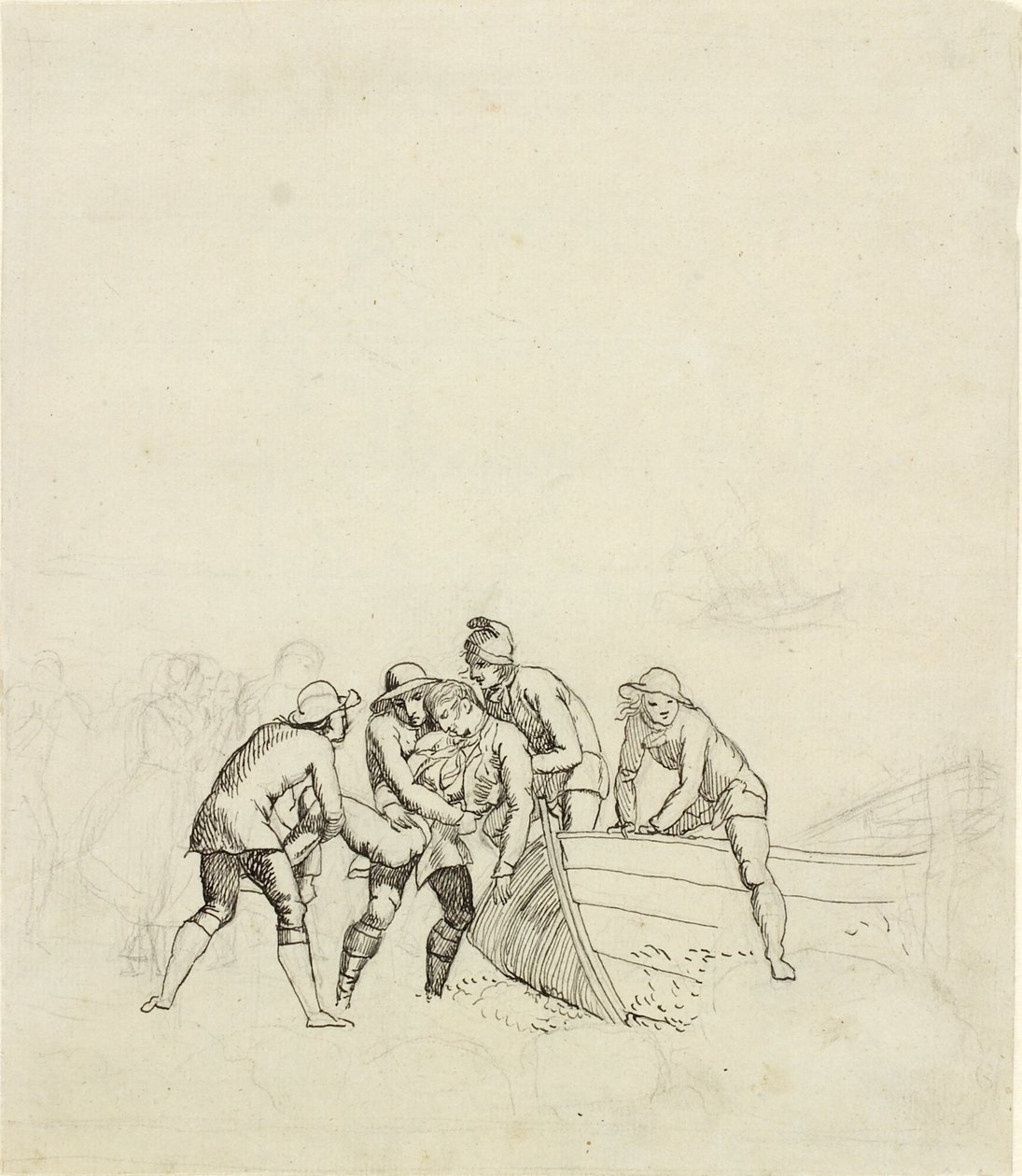 Fiskerne fra Hornbæk - studie for hovedgruppen av Christoffer Wilhelm Eckersberg