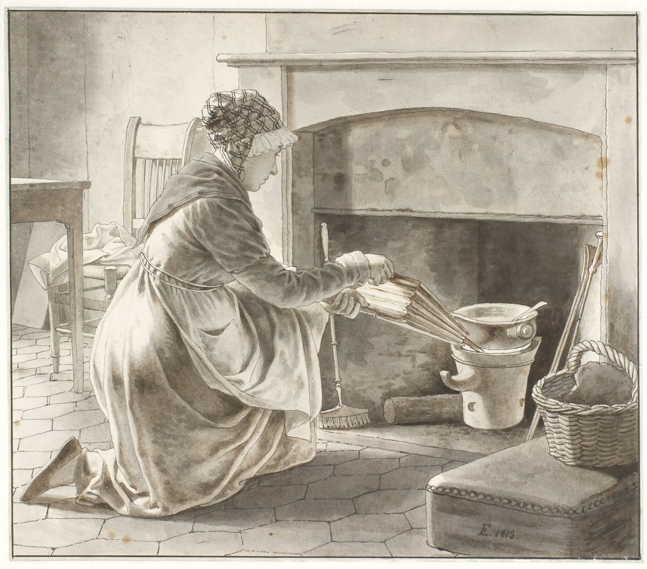 Maten er tilberedt. Eckersbergs vertinne i Paris (?) av Christoffer Wilhelm Eckersberg