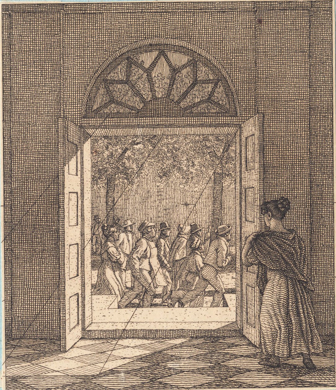 Fra et forrom. Illustrasjon for "Lineært perspektiv", Plate VI av Christoffer Wilhelm Eckersberg