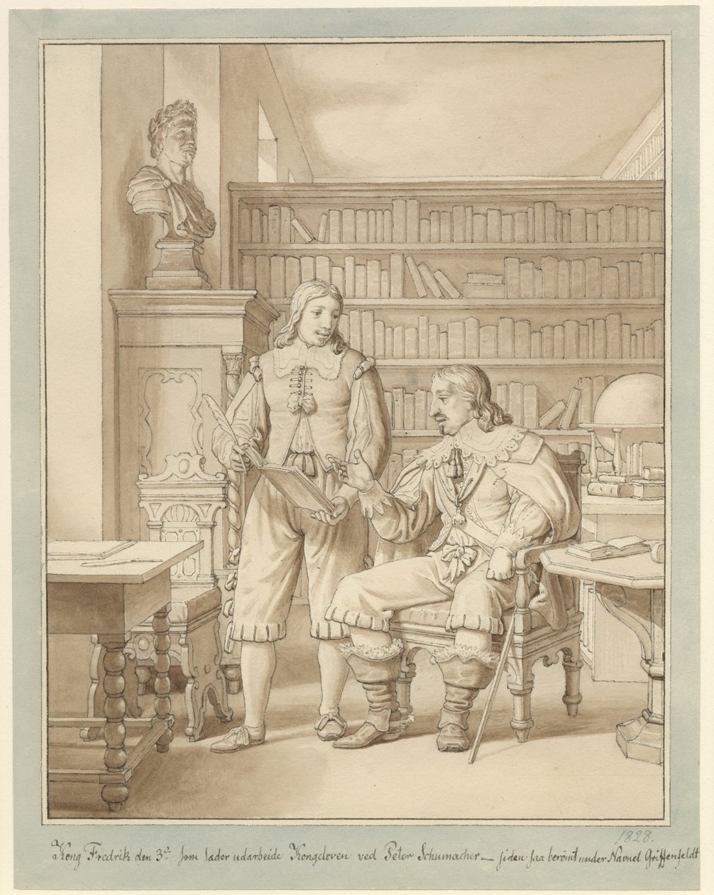 Frederik III har den kongelige lov utarbeidet av Peder Schumacher. av Christoffer Wilhelm Eckersberg