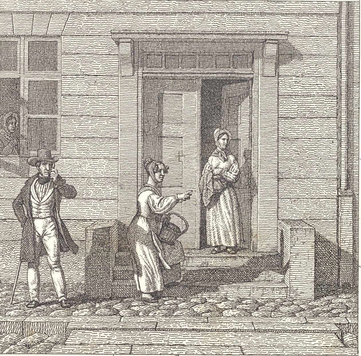 Gatebilde, to jenter, en mann og en kvinne som leter etter noe av Christoffer Wilhelm Eckersberg