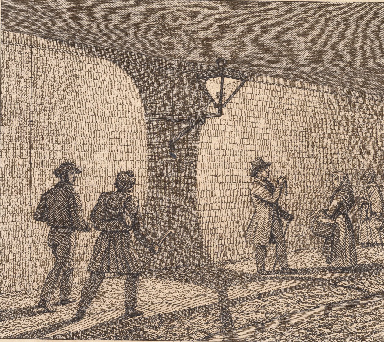 Gatebilde ved lampelys. Illustrasjon for "Lineært perspektiv", Plate VIII av Christoffer Wilhelm Eckersberg