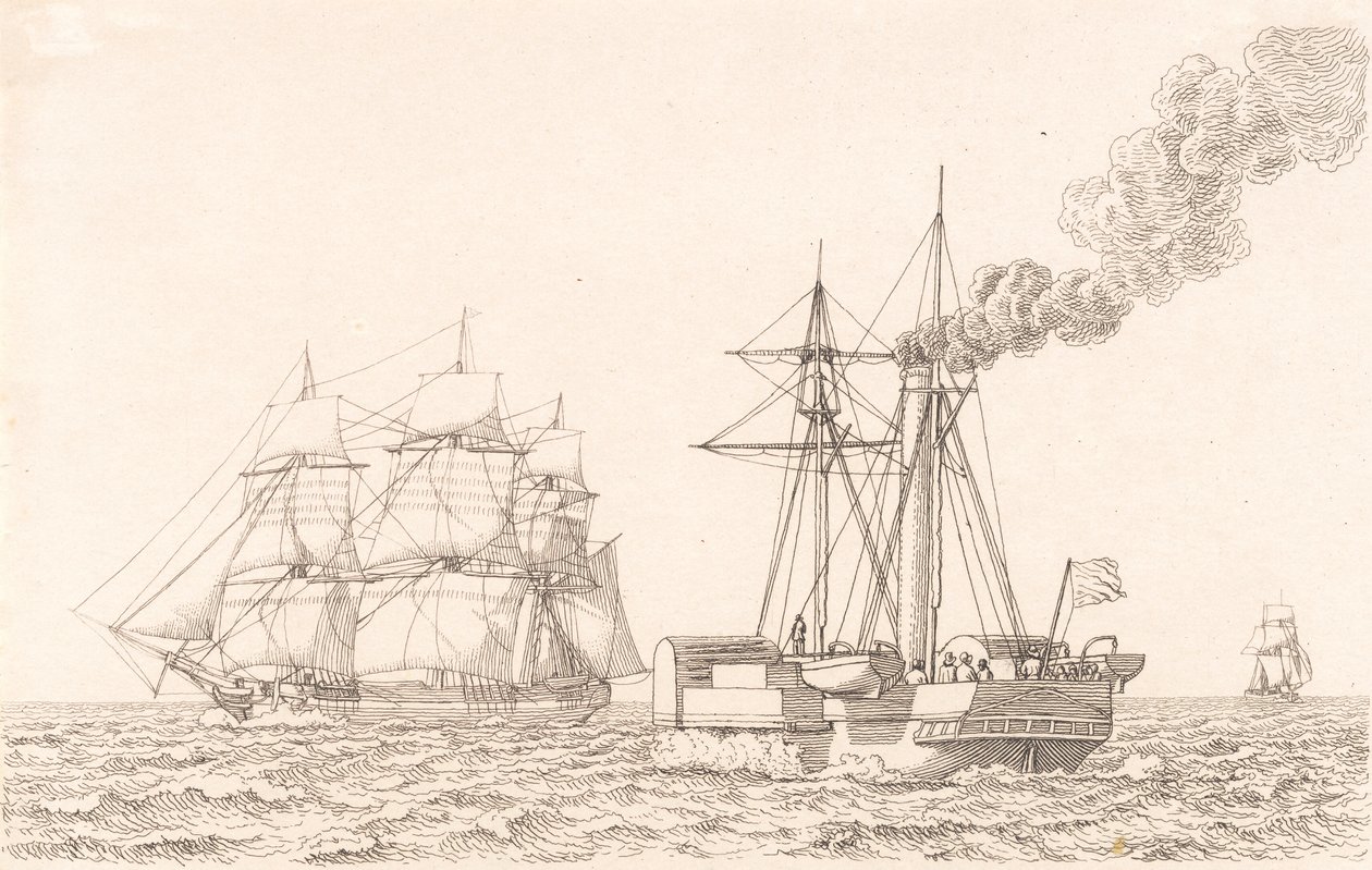 Hjuldamper og seilskute av Christoffer Wilhelm Eckersberg
