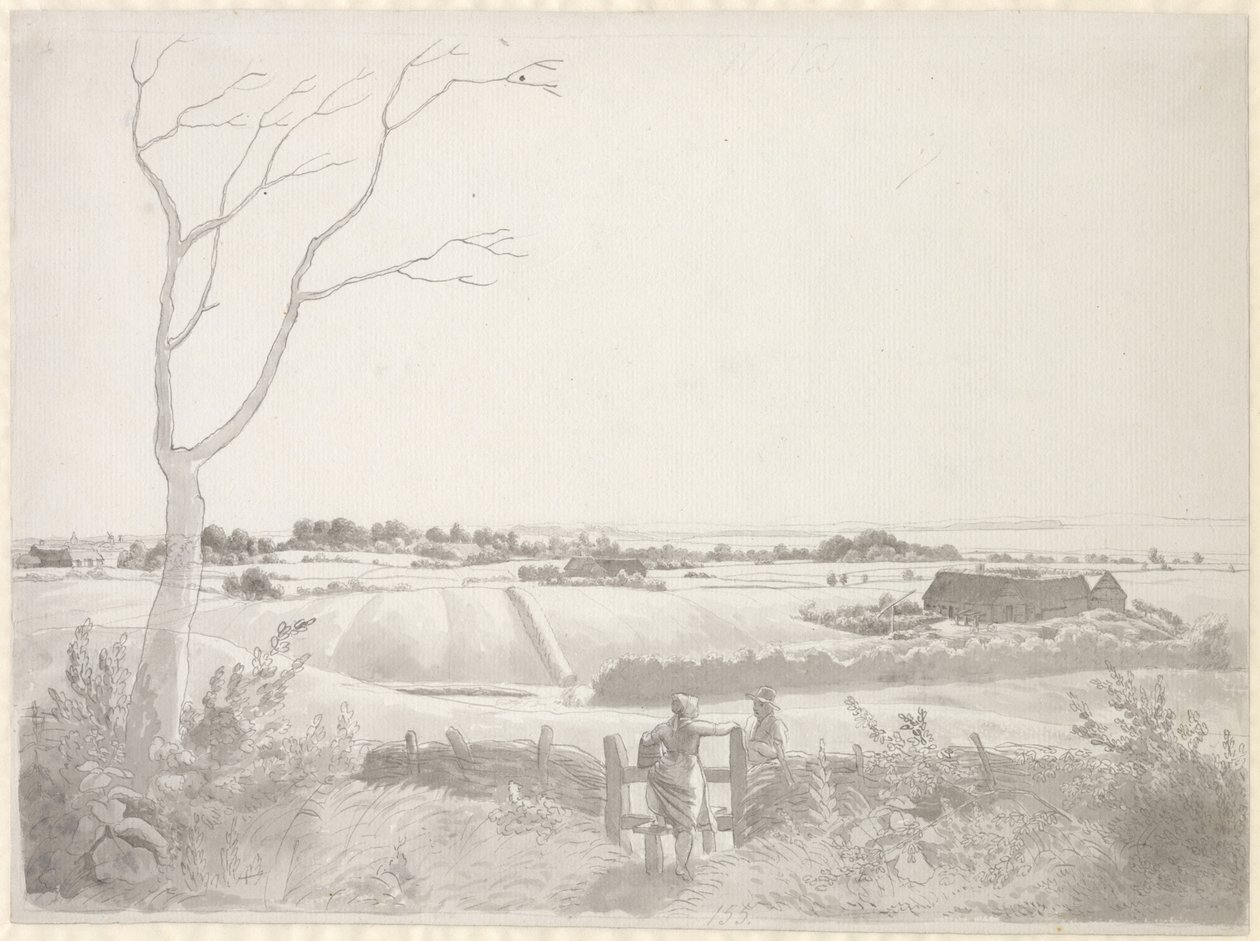 Landskap med bondepike ved en stein av Christoffer Wilhelm Eckersberg