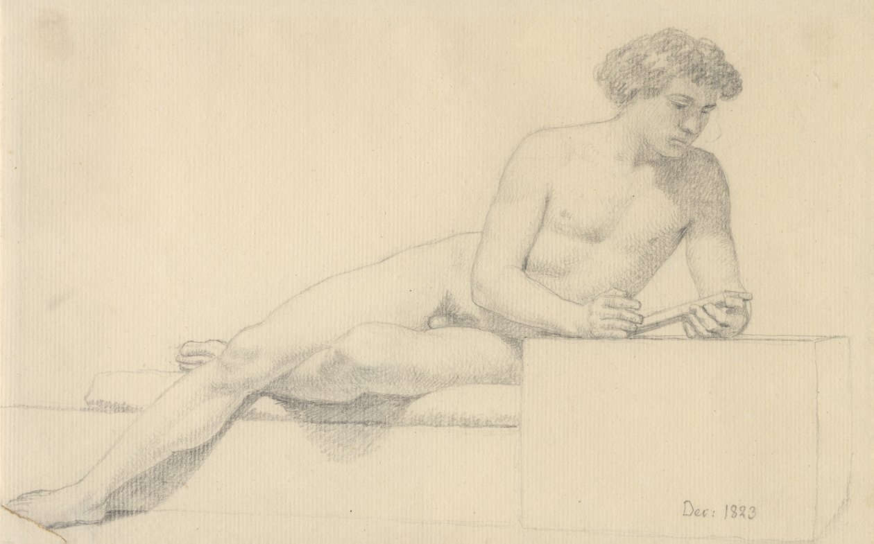 Liggende mannlig modell. av Christoffer Wilhelm Eckersberg