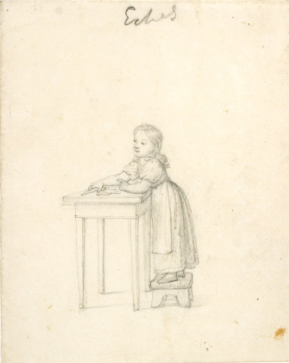 Liten jente står på en krakk ved et bord av Christoffer Wilhelm Eckersberg
