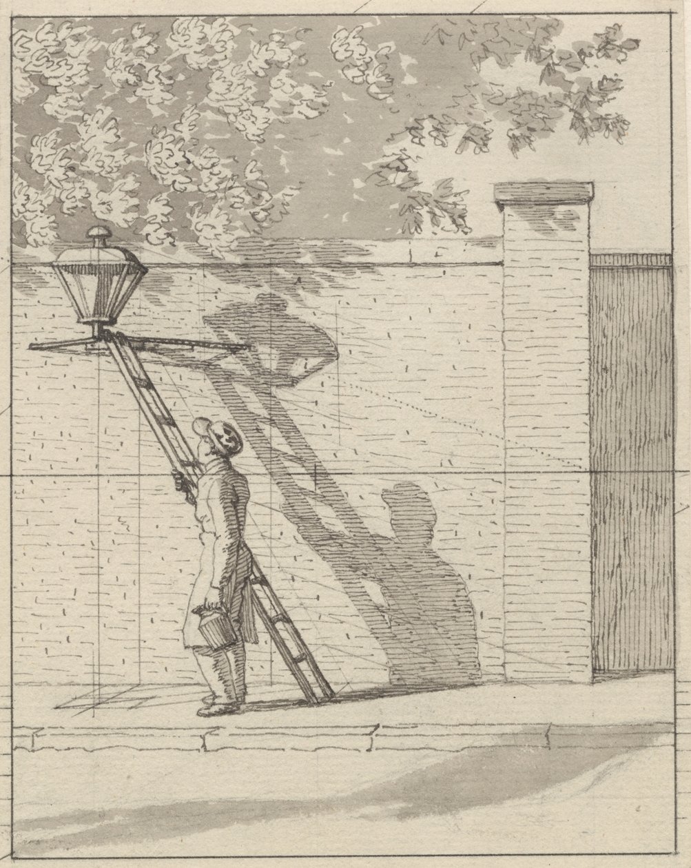 Lineært perspektiv som anvendt i maling - Plate VI. Gatelampen på hageveggen, dagslys av Christoffer Wilhelm Eckersberg