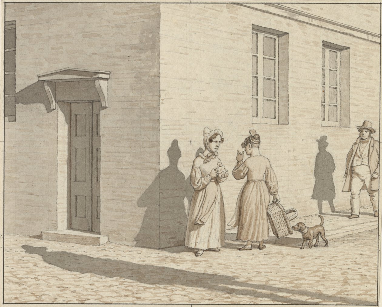 Lineært perspektiv som anvendt i maleri - Plate VII, 1 - A Street Corner Encounter av Christoffer Wilhelm Eckersberg