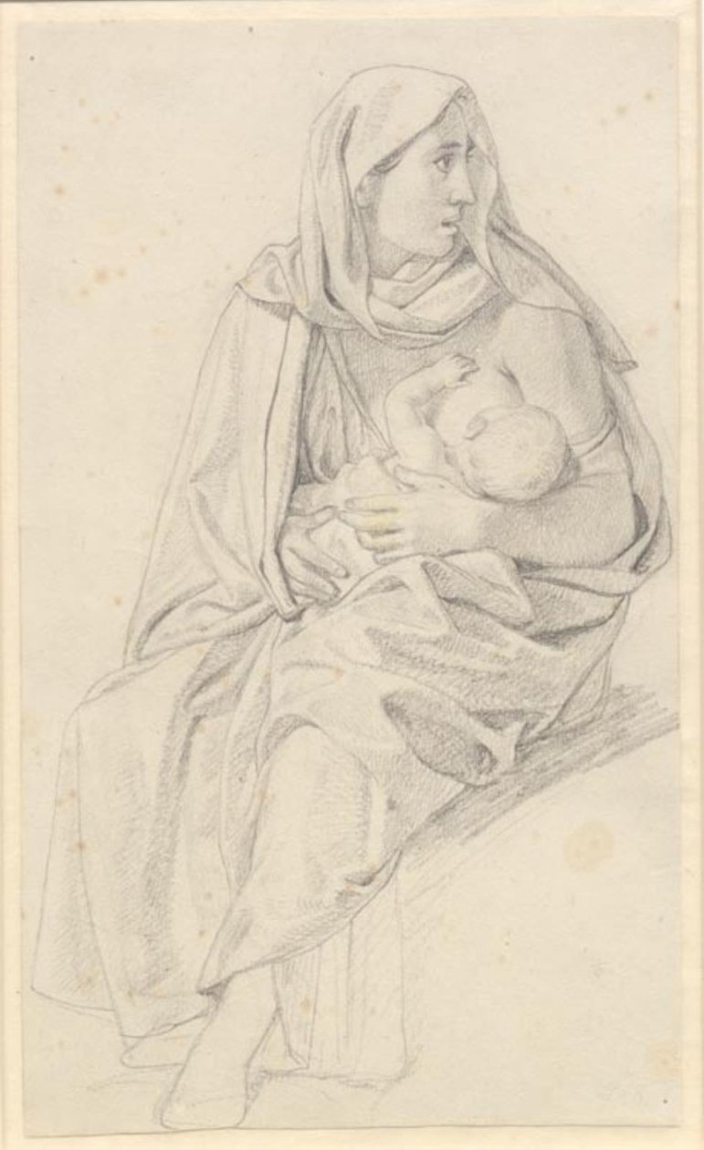 Moses deler vannet og Faraos hær er oppslukt - Studie for en israelittisk mor og hennes barn av Christoffer Wilhelm Eckersberg