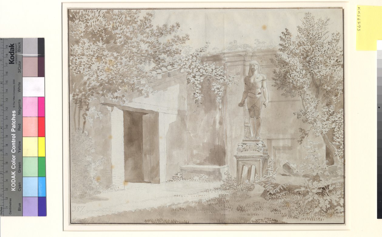 Lott antagelig fra hagen til Palazzo Barberini med romersk antinøs statue i egyptisk stil, Roma av Christoffer Wilhelm Eckersberg