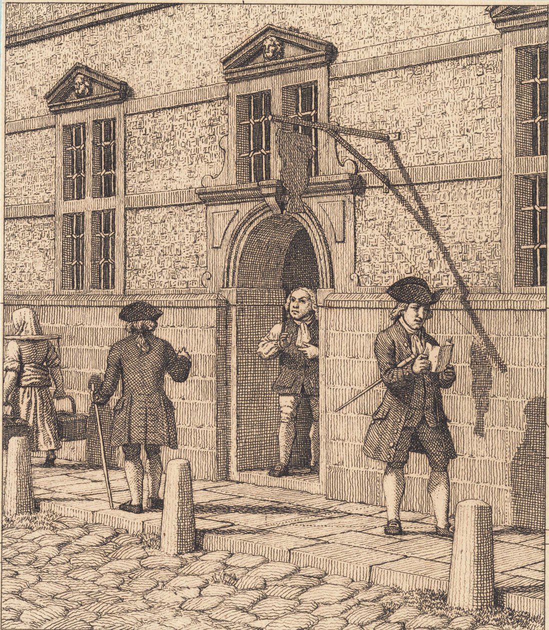 Lott rundt en portal til børsen. Illustrasjon for "Lineært perspektiv", Plate VI av Christoffer Wilhelm Eckersberg