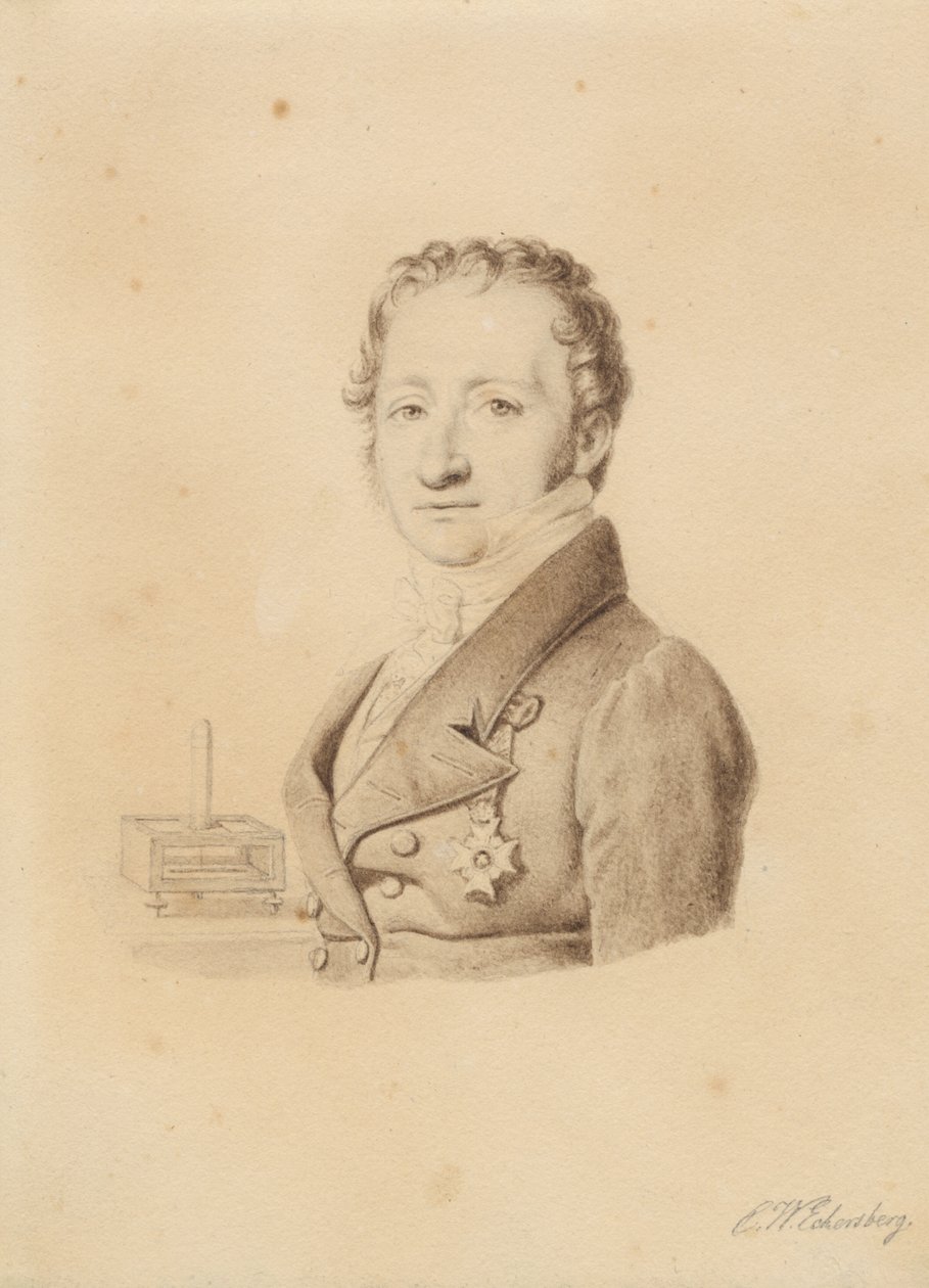 Portrett av den norske fysikeren Christoffer Hansteen. Bystebilde en face t.v. av Christoffer Wilhelm Eckersberg
