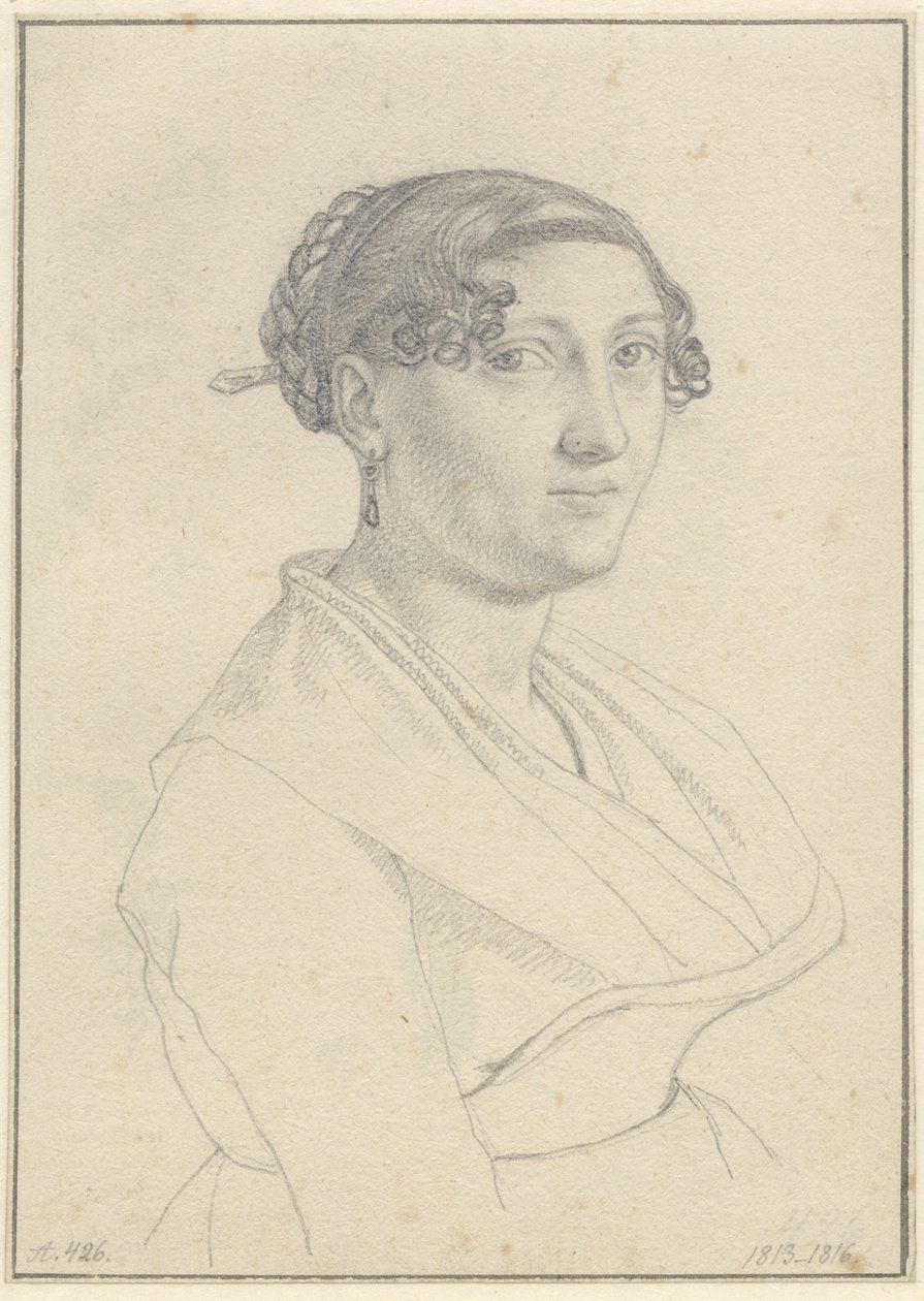 Portrett av en romersk kvinne, ett ansikt vendt mot høyre. av Christoffer Wilhelm Eckersberg