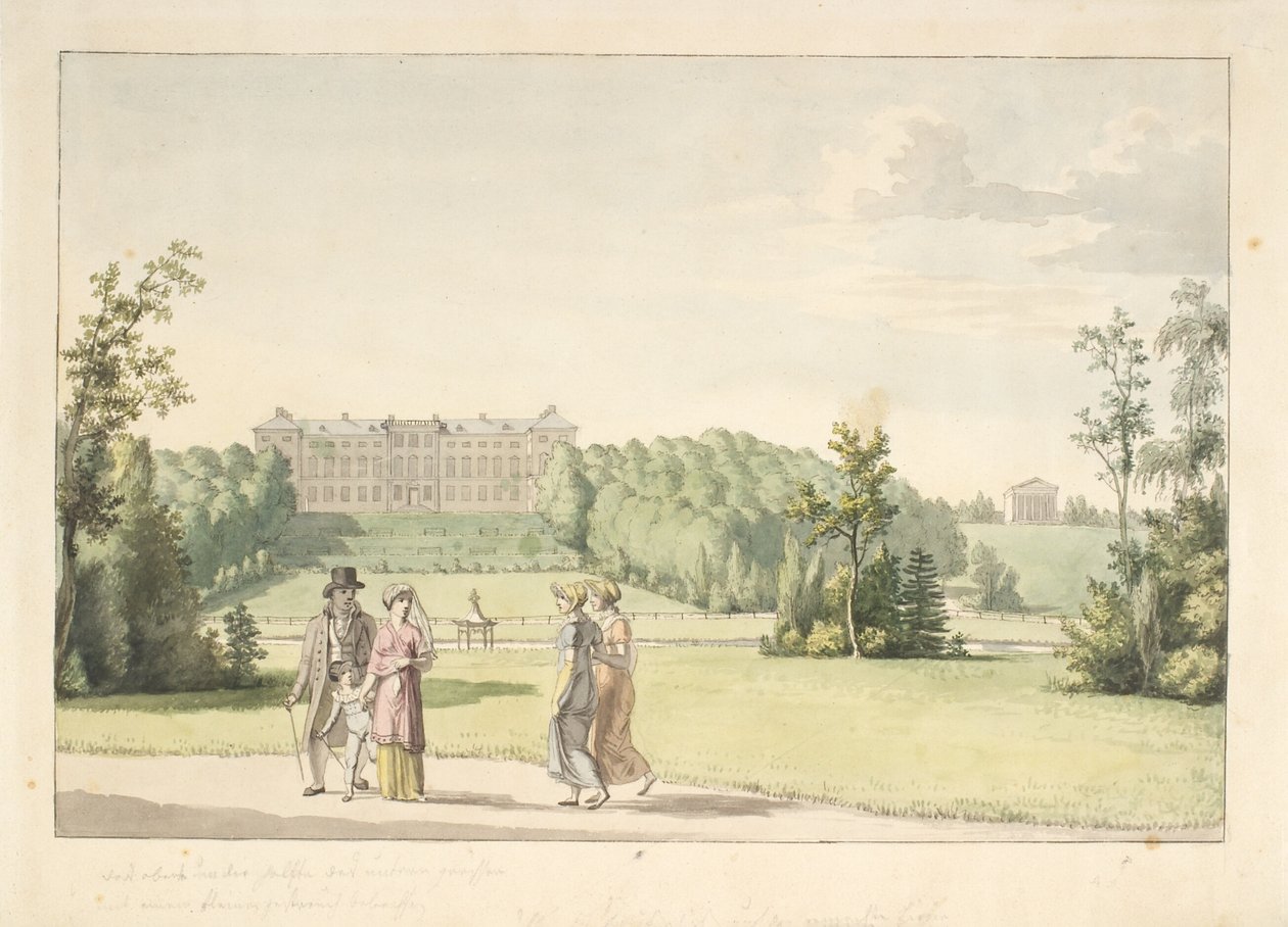 Prospekt fra Frederiksberg hage ved slottet og Apis tempel av Christoffer Wilhelm Eckersberg