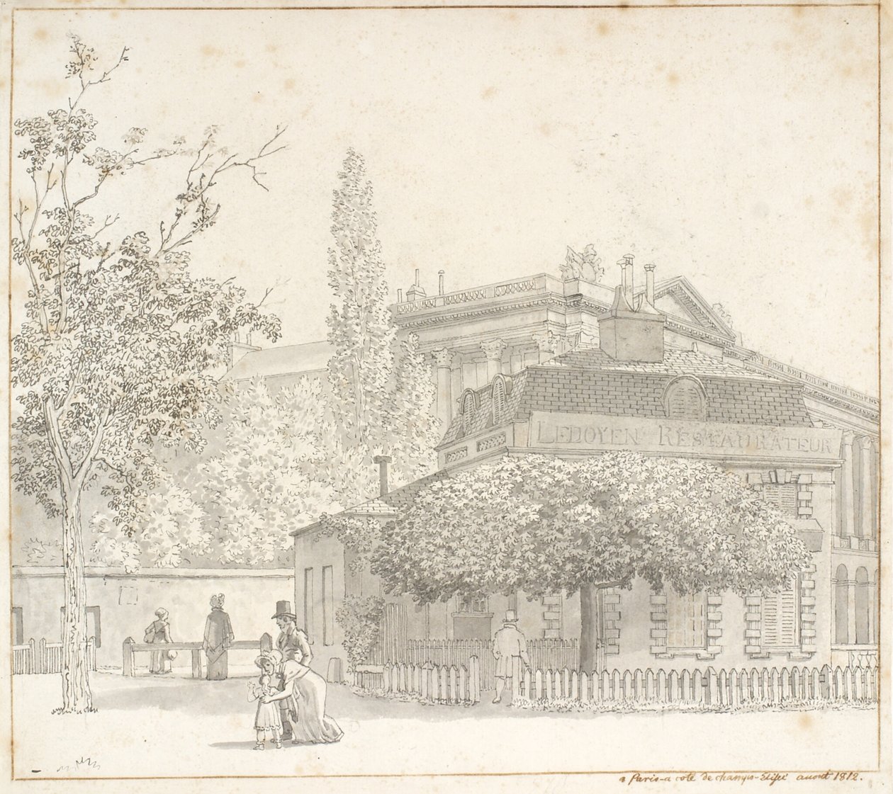 Restaurant Ledoyen ved Place de la Concorde nær Champs-Élysées, Paris av Christoffer Wilhelm Eckersberg