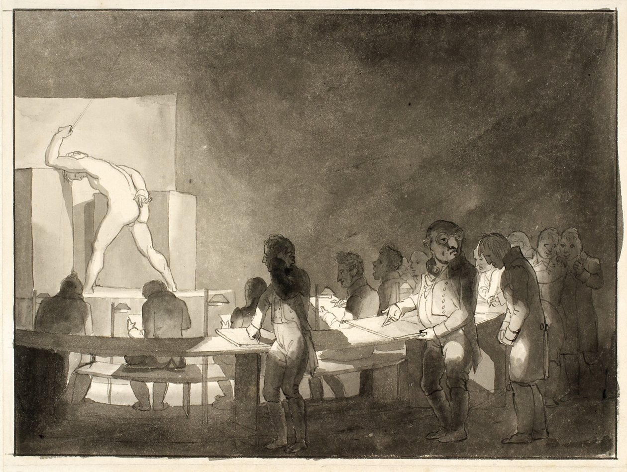 Satire på livsklassen ved Royal Academy of Fine Arts av Christoffer Wilhelm Eckersberg