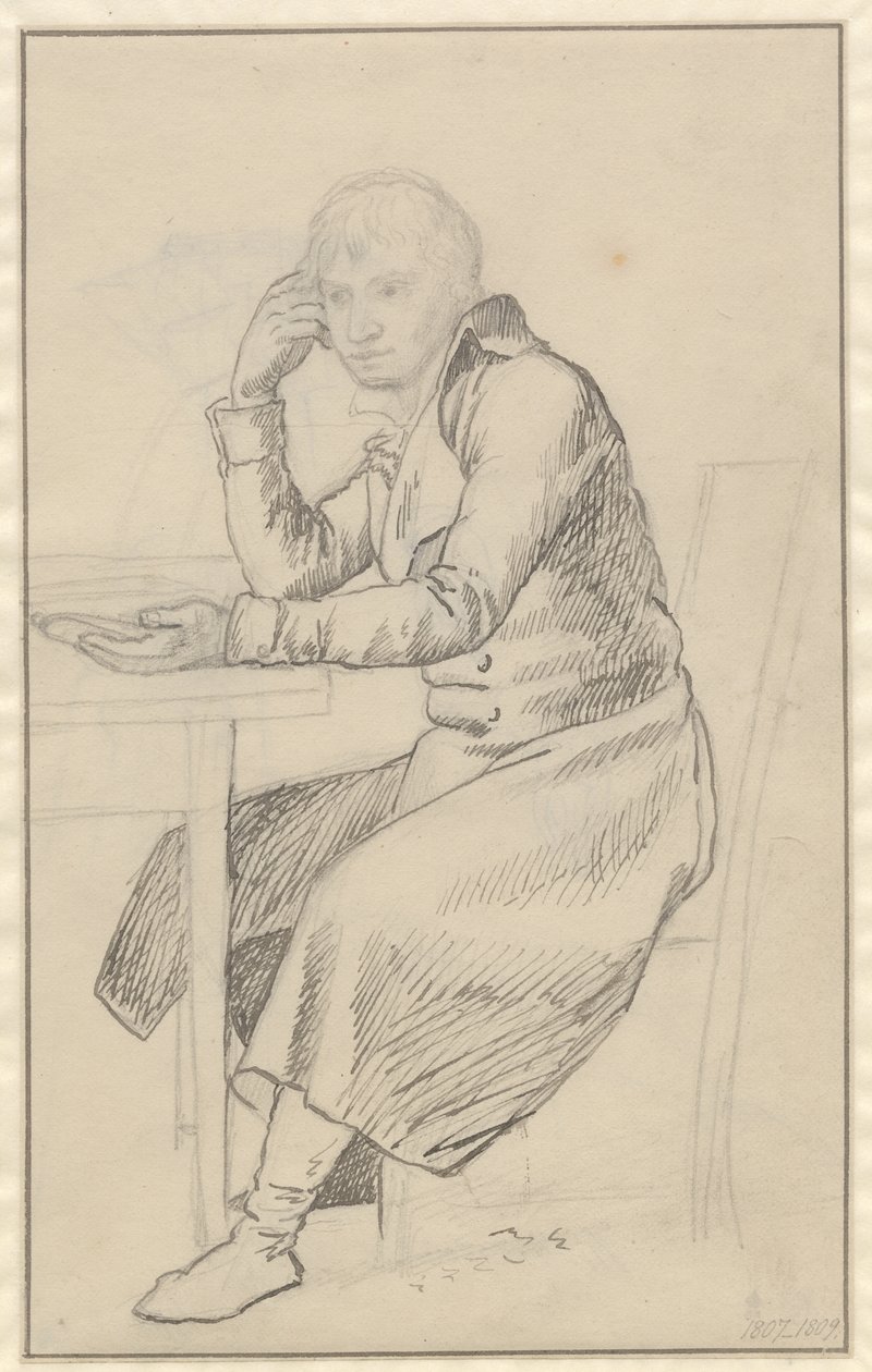 Sittende mann ved et bord av Christoffer Wilhelm Eckersberg