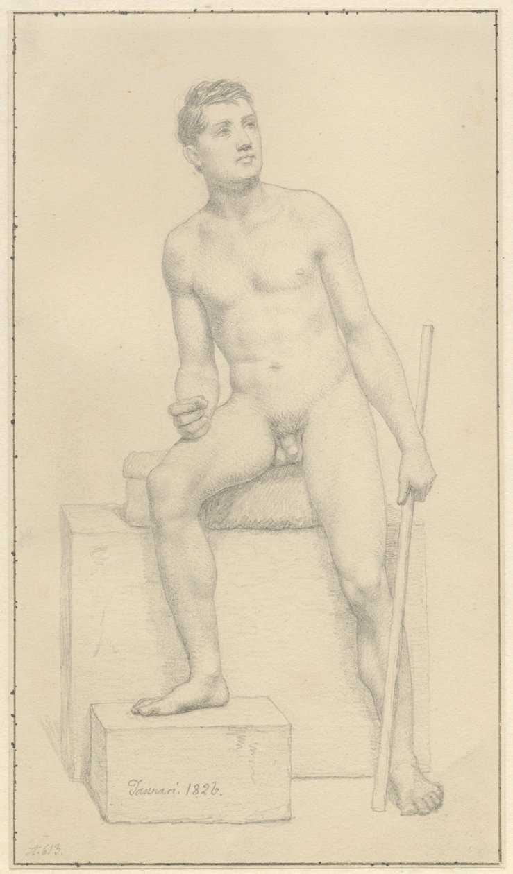 Sittende naken herremodell. av Christoffer Wilhelm Eckersberg
