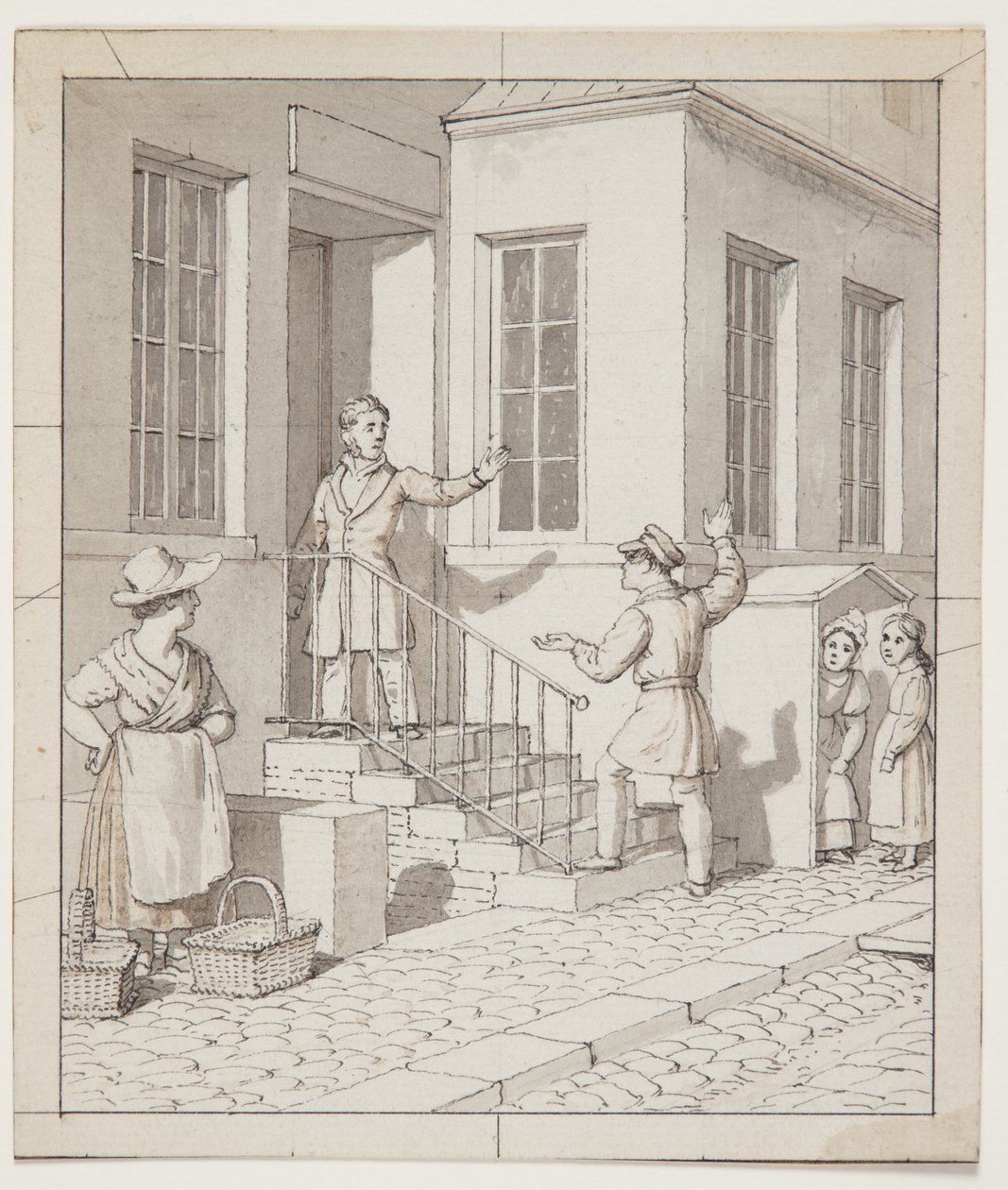 Krangel på gatetrinnene. Forstudie for "Lineært perspektiv anvendt på malerkunsten", Plate VII, 2 av Christoffer Wilhelm Eckersberg
