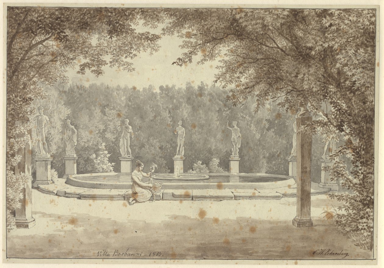 Fontenen i hagen til Palazzo Barberini, Roma av Christoffer Wilhelm Eckersberg