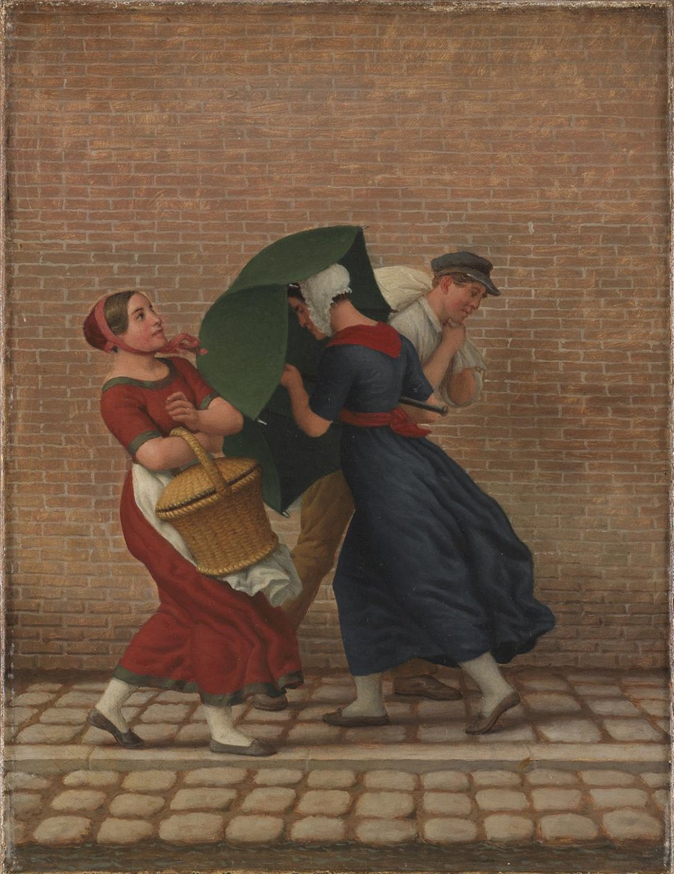 Gatescene i vind- og regnvær av Christoffer Wilhelm Eckersberg