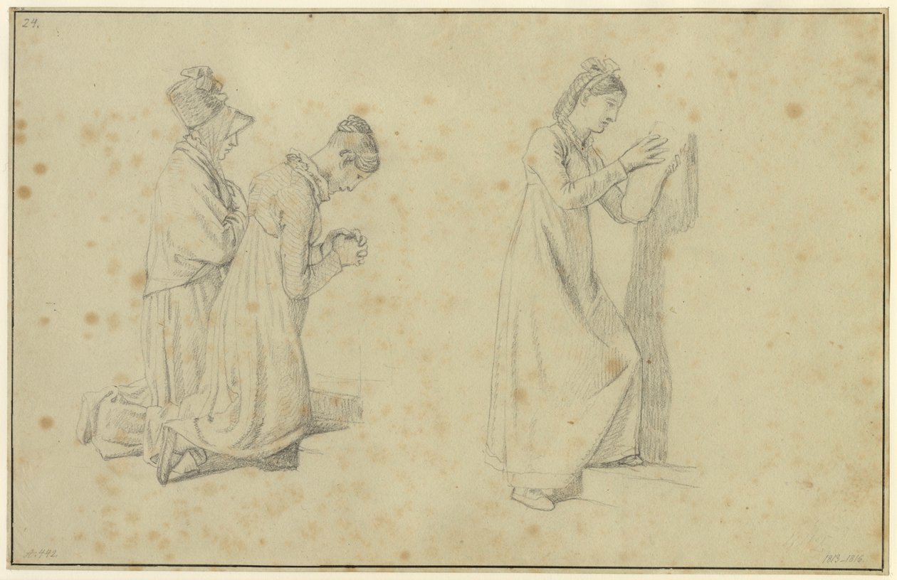 Studie av en stående og to knelende kvinneskikkelser av Christoffer Wilhelm Eckersberg