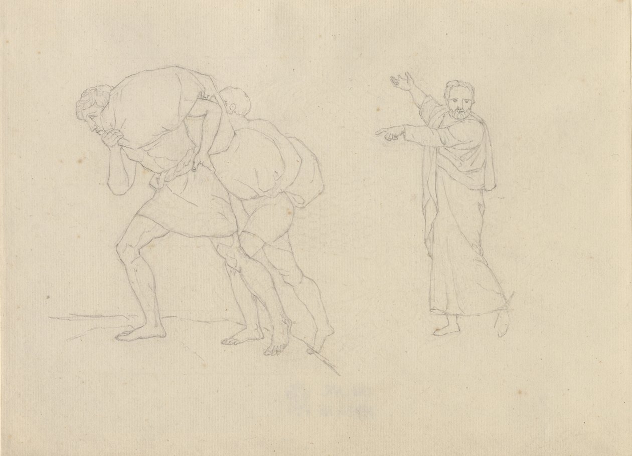 Studie av to menn lastet med byrder som går opp på et fjell av Christoffer Wilhelm Eckersberg