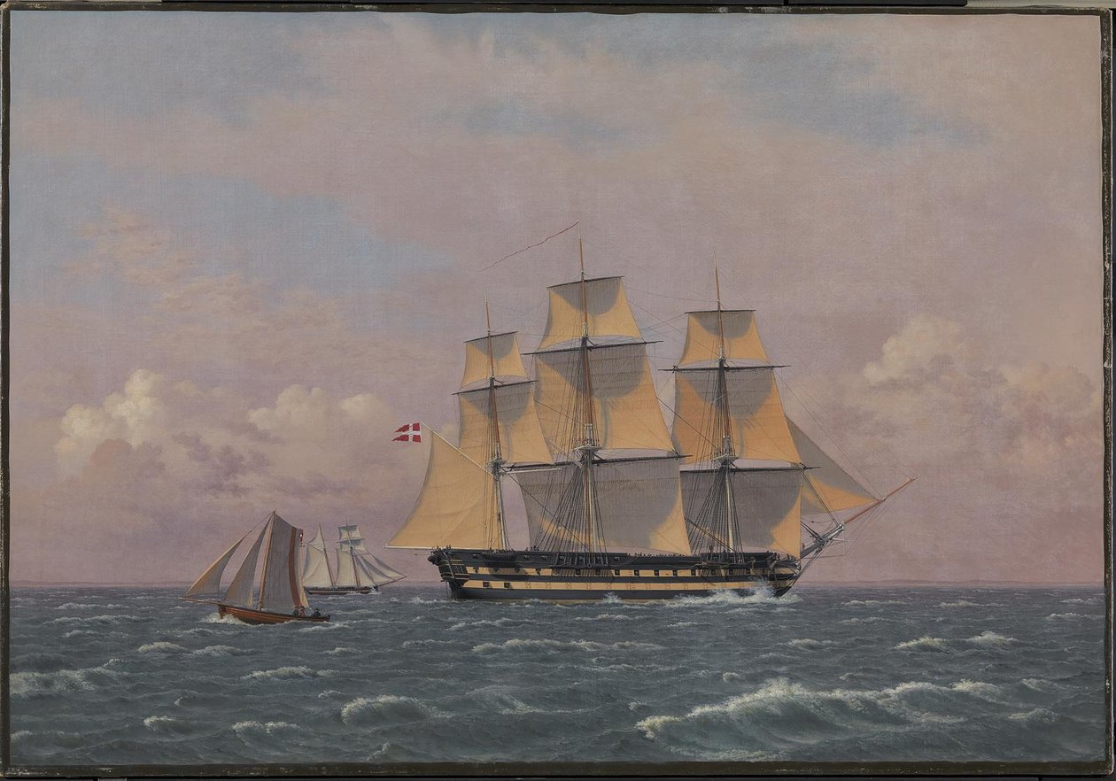 Det 84-kanoners danske krigsskipet "Dronning Marie" i Sundet av Christoffer Wilhelm Eckersberg