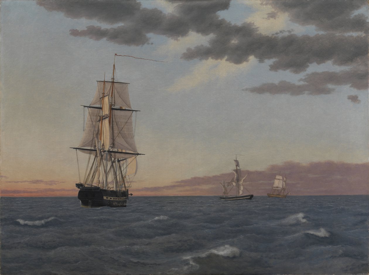 Korvetten "Galathea" lyver for å sende hjelp til briggen "St Jean" av Christoffer Wilhelm Eckersberg