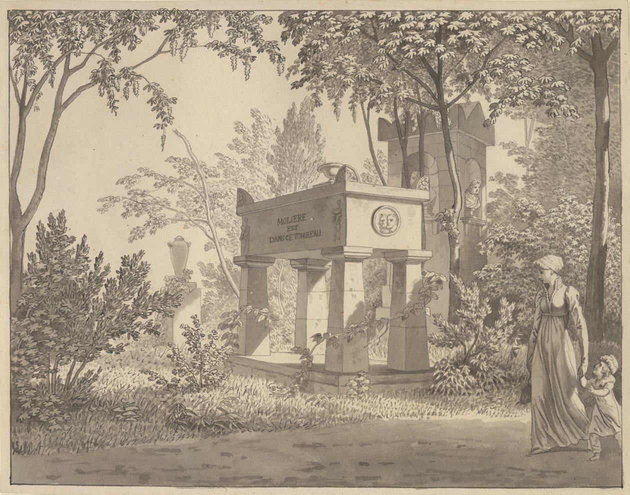 Molière-sarkofagen i Jardin Elysée av Christoffer Wilhelm Eckersberg