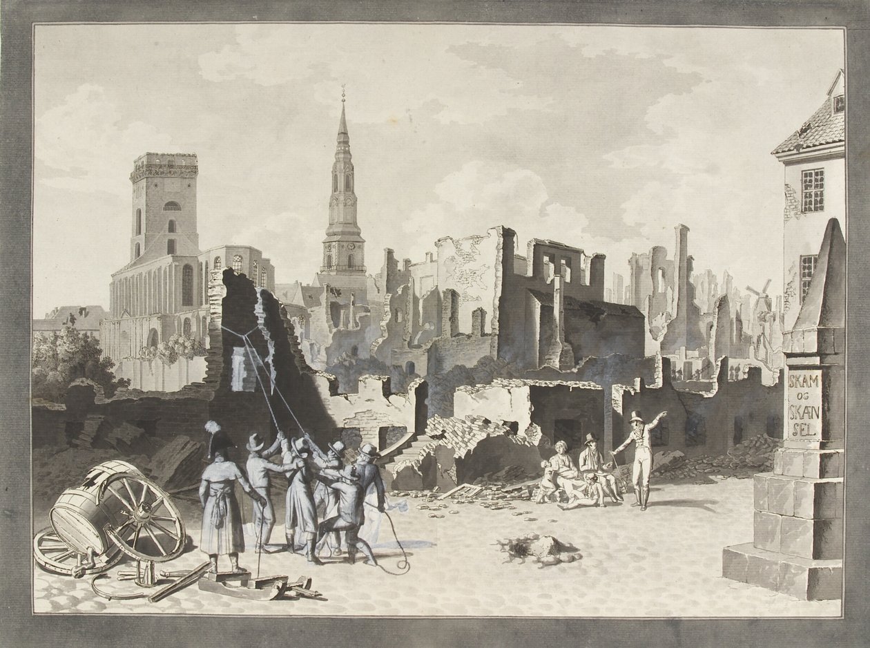 Ulfeldts plass, nå kalt Gråbrødertorv, etter det britiske bombardementet i september 1807 av Christoffer Wilhelm Eckersberg