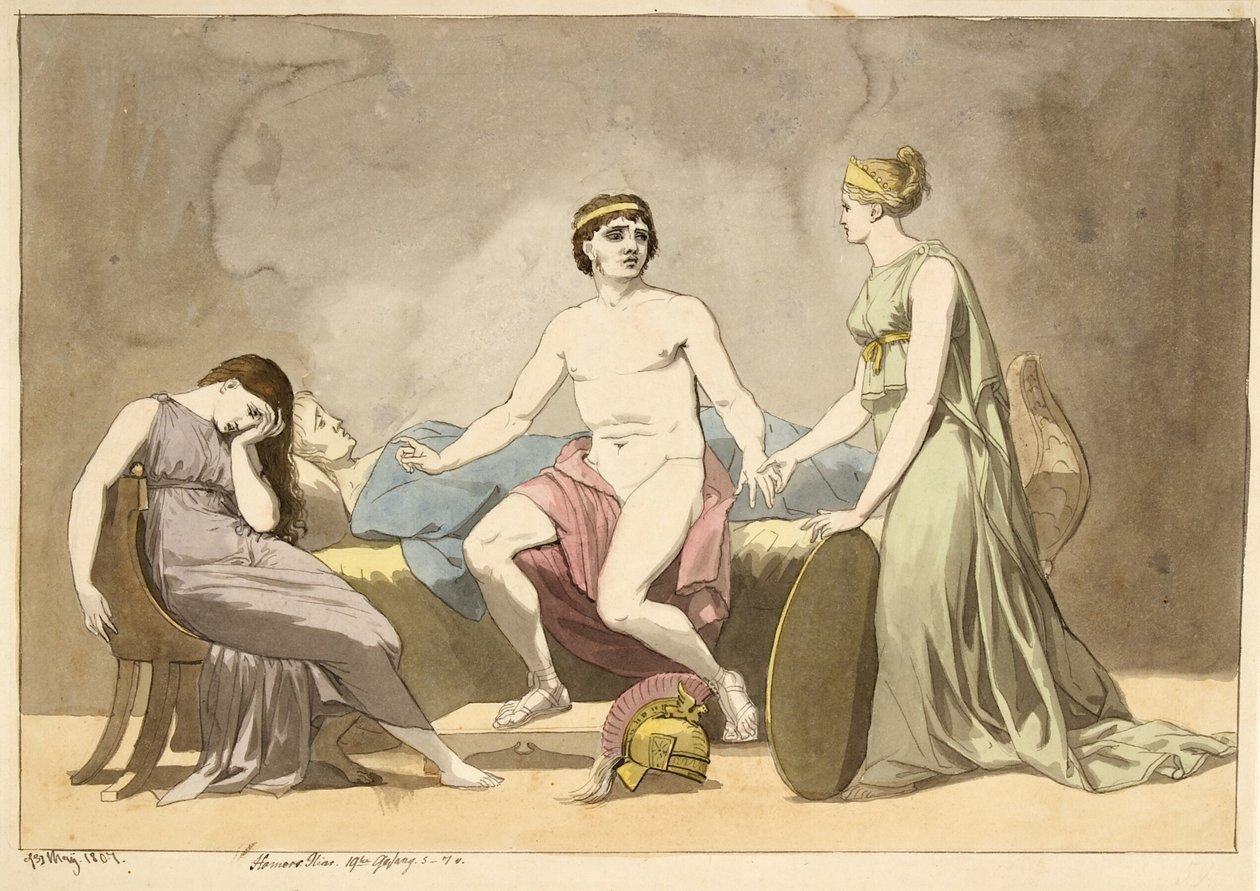 Thetis bringer våpen til Achilles, som sørger over liket av Patroklos av Christoffer Wilhelm Eckersberg