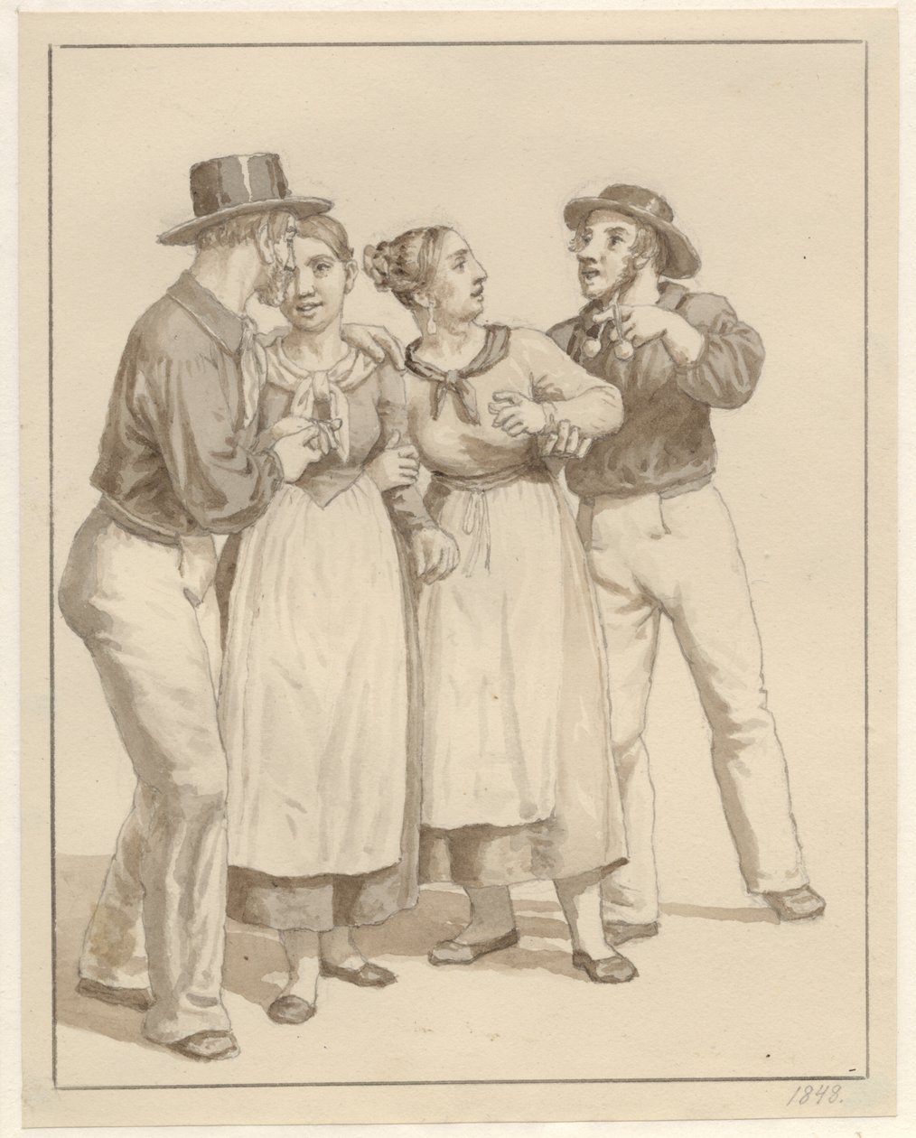 To sjømenn spanderer et par jenter. av Christoffer Wilhelm Eckersberg