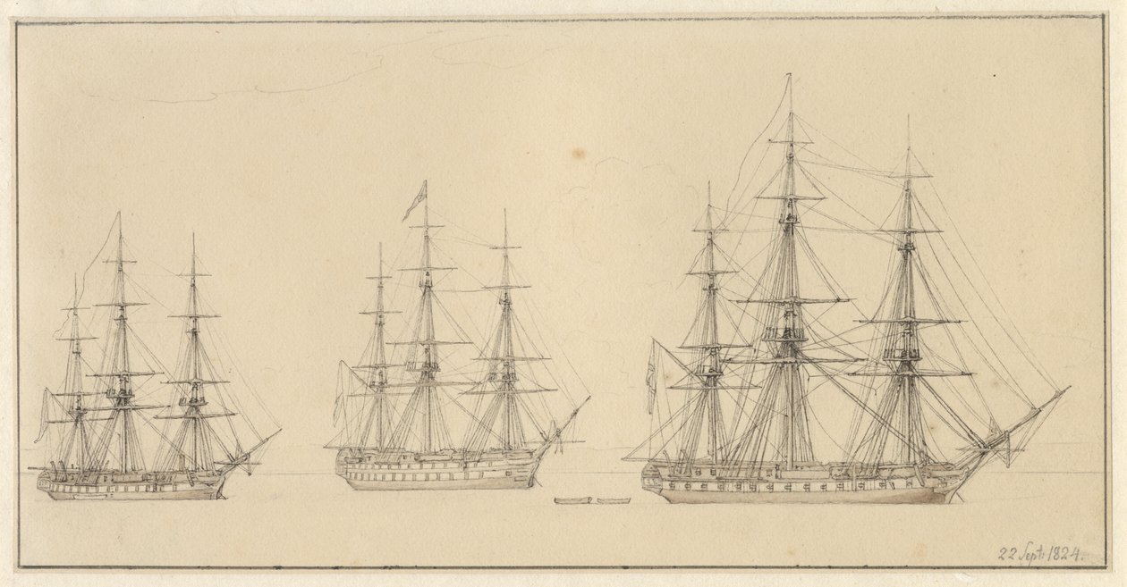 Tre russiske skip av linjen. av Christoffer Wilhelm Eckersberg