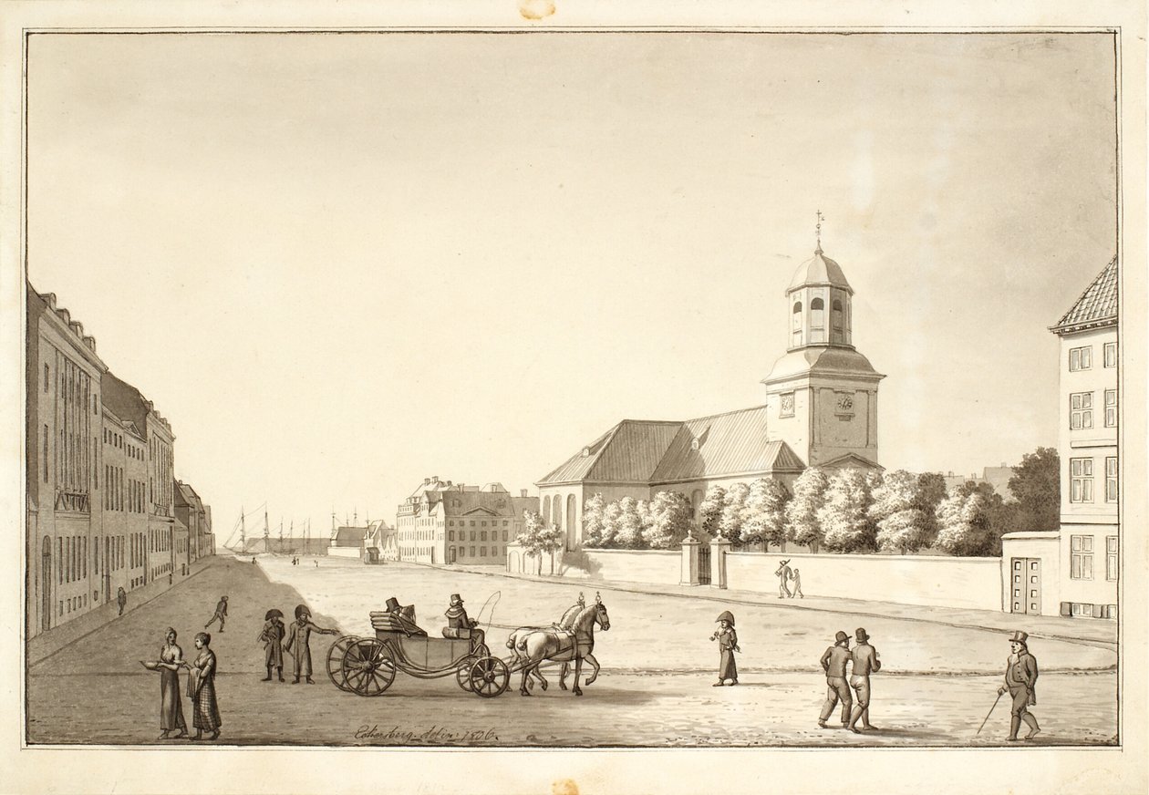 Utsikt over Sankt Annæ torg med Garnisonskirken av Christoffer Wilhelm Eckersberg