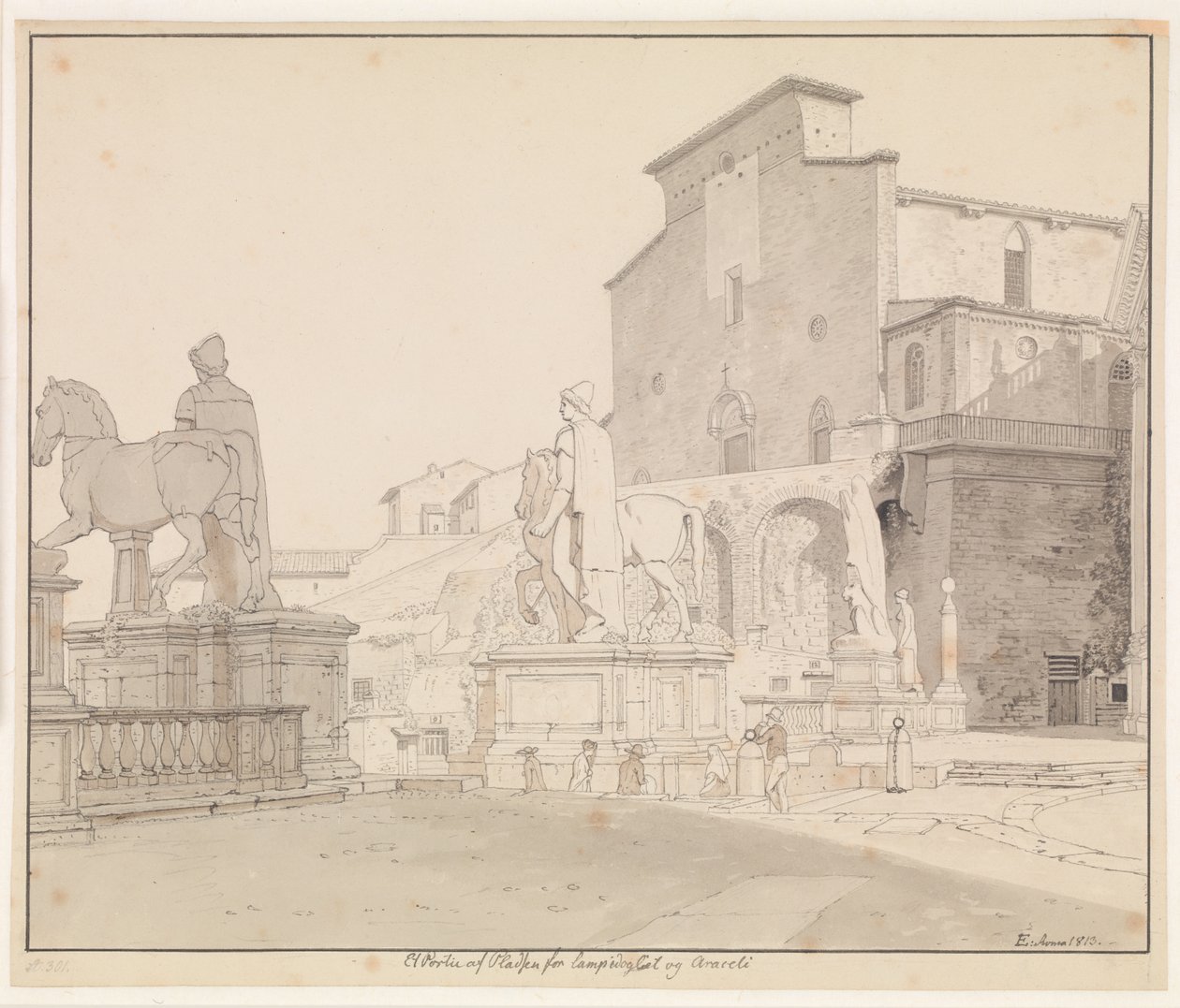 Utsikt over Campidoglio og Santa Maria i Aracoeli, Roma av Christoffer Wilhelm Eckersberg