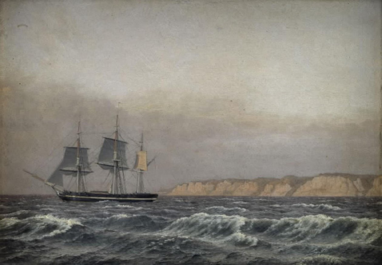 Utsikt over Mønsklippene og en korvett av Christoffer Wilhelm Eckersberg