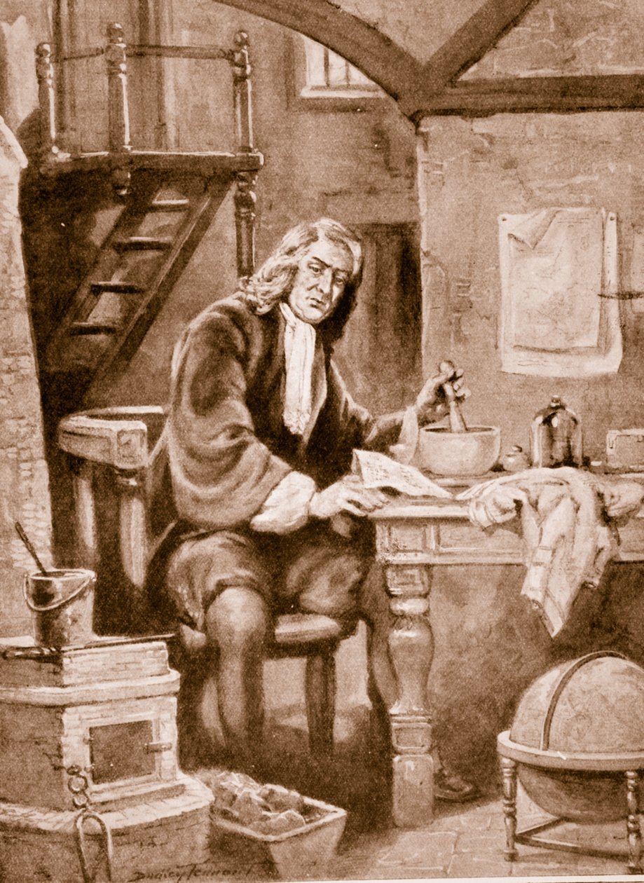 Sir Isaac Newton i det lille rommet sitt av C. Dudley Tennant