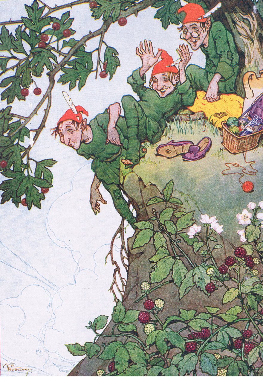 Et eventyr på klippetoppen, fra My Magazine, pub.1922 (farge litho) av C. E. B. Bernard