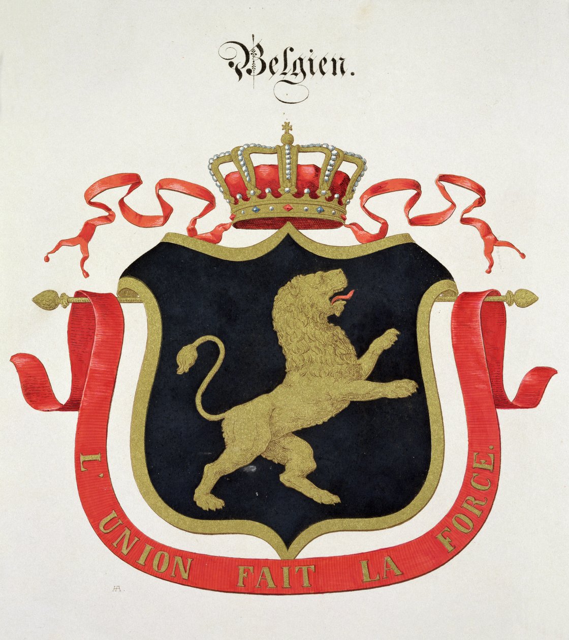 Arms of the Belgian Royal Family, fra en samling av akvareller utgitt i Tyskland, ca. 1830-33 av C. Hildebrandt