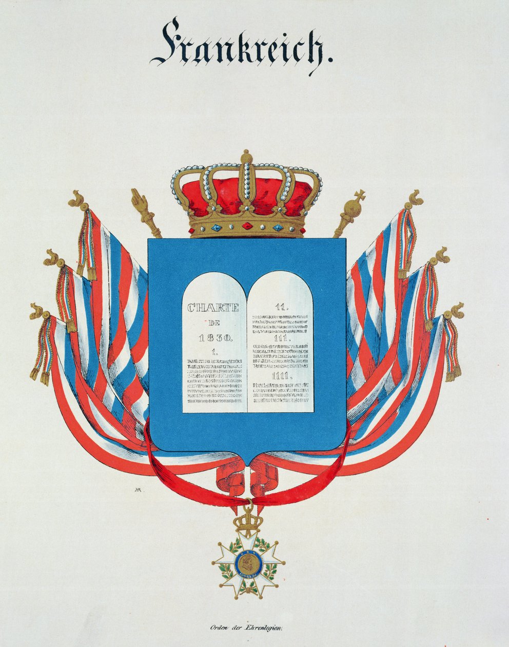 Charter og anheng av Order of the French Legion of Honour, fra en samling av akvareller utgitt i Tyskland, 1830-33 av C. Hildebrandt