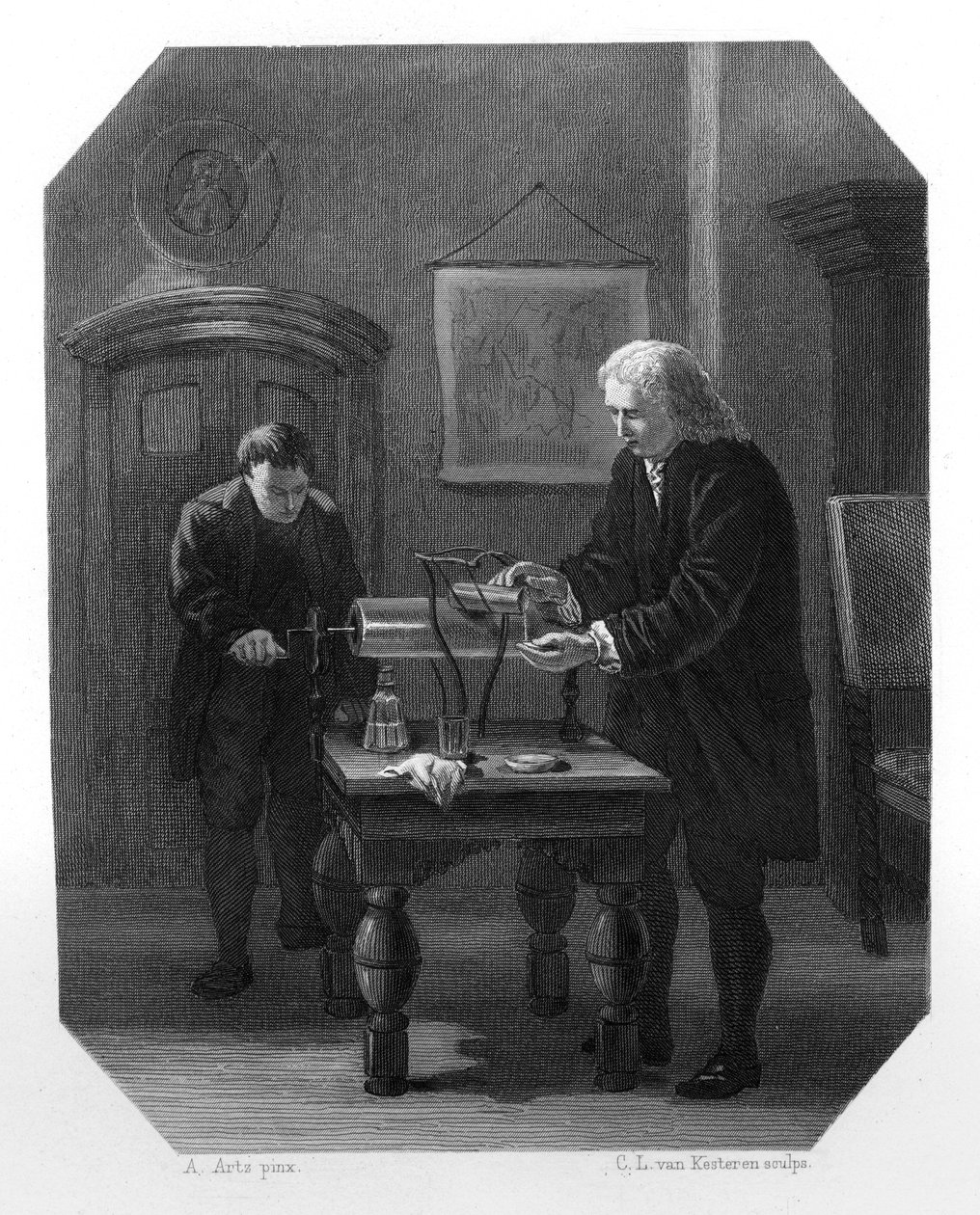 Pieter van Musschenbroek og Andreas Cunaeus, nederlandske forskere, c1870 av Domenico del Barbiere