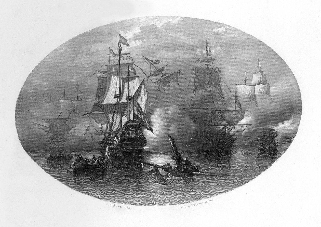 Sjøslaget ved Sole Bay, 1672, c1870 av Domenico del Barbiere