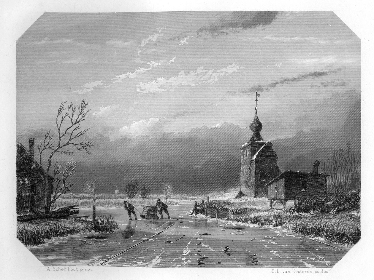 Vinteren 1740, Nederland, c1870 av Domenico del Barbiere