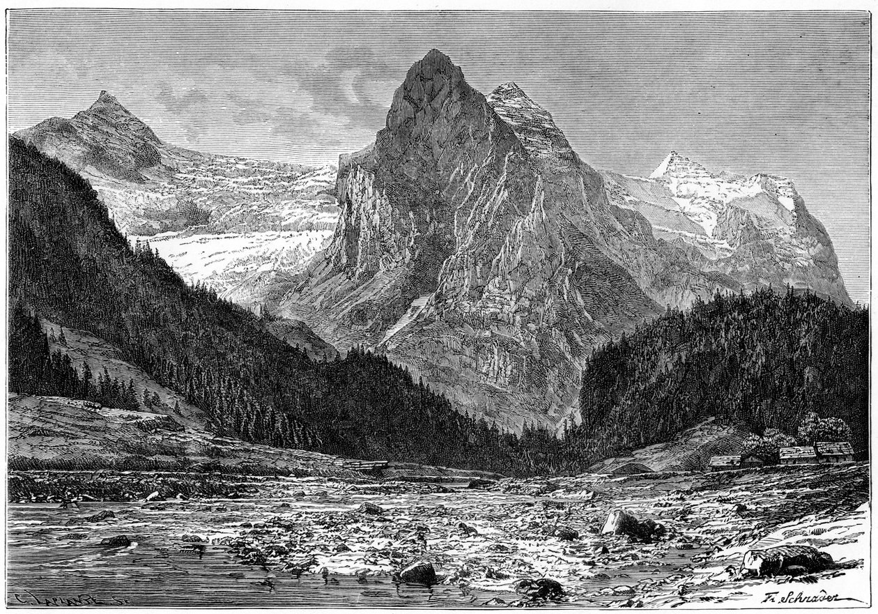 The Wellhorn and the Rosenlaui Glacier, Sveits, 1800-tallet. av C. Laplante