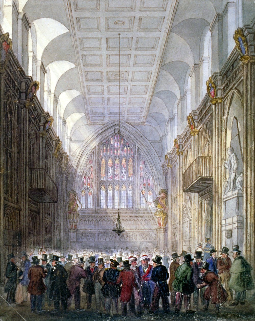 Interiør i Guildhall, City of London, 1838. av C Matthews