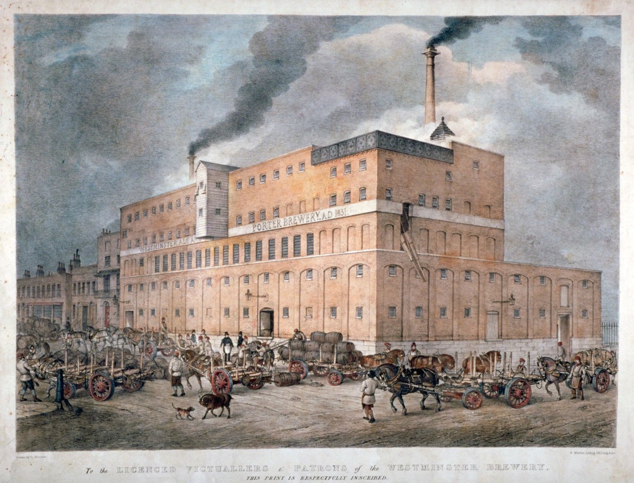 Westminster Ale og Porter Brewery på Horseferry Road, London, c1840. av C Warren