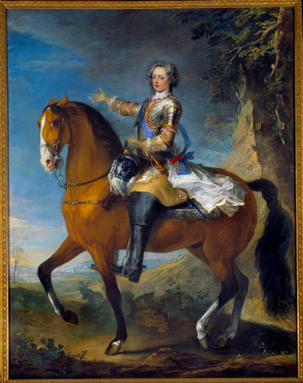 Rytterportrett av Louis XV (1710-1774), konge av Frankrike, i en alder av 13 år, i 1723. Maleri av Jean Baptiste Van Loo (1684 - 1745) og Charles Parrocel (1688-1752) av C. and Van Loo J. B. Parrocel