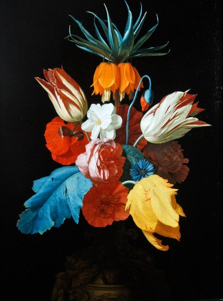 En bukett blomster i en skulpturert vase (olje på panel) av C. van der Radt